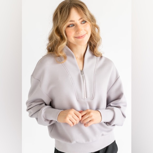 Varley Tops - Varley Davidson Double Soft Gray Quarter-Zip Sweatshirt Size XS